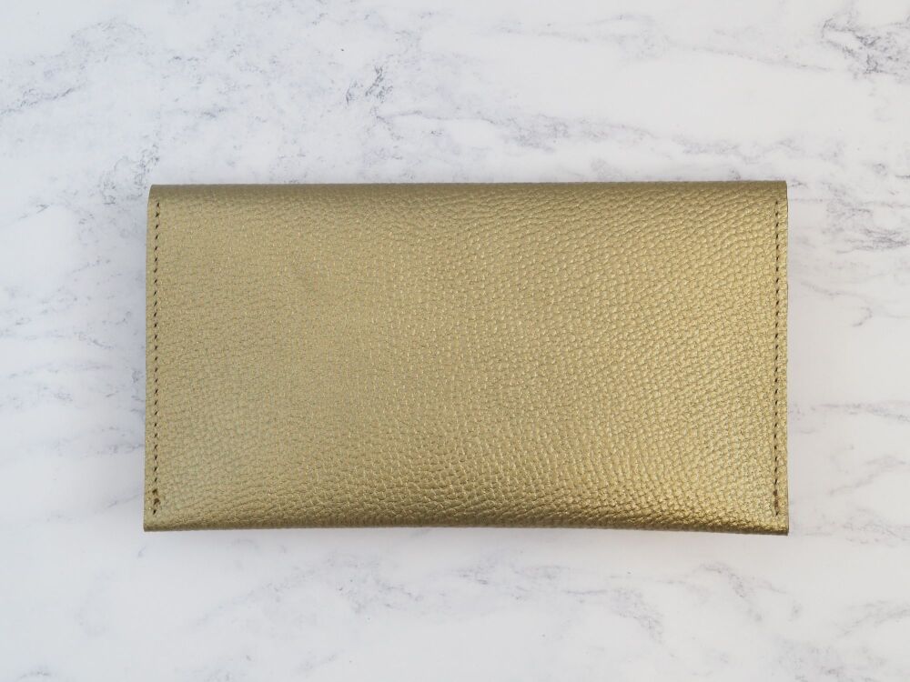 Hand Stitched Leather Clutch Bag - Textured Gold