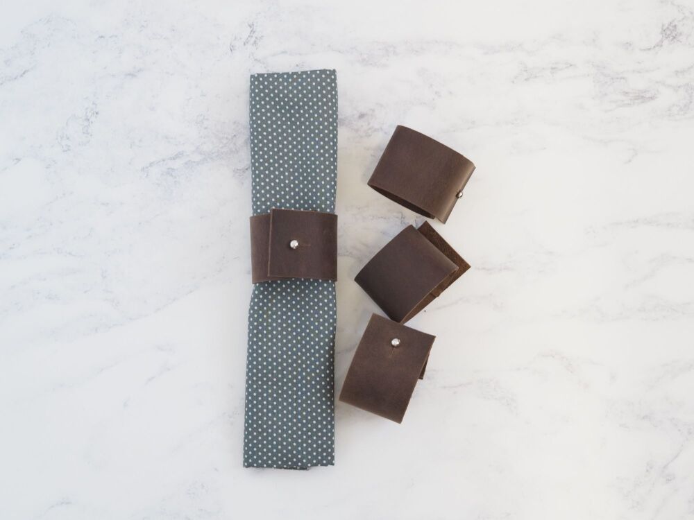 Handmade Personalised Leather Napkin Rings - Dark Rustic Brown - Single Rin