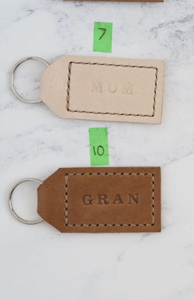 Leather Personalised Key Ring Gifts - Thick Tan & Cream - SUPER SECONDS