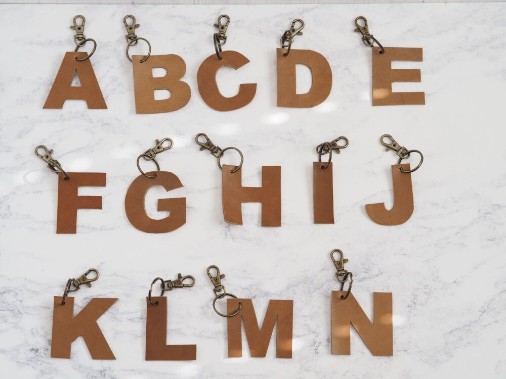 Handmade Leather Letter Shape Key Ring - Tan Brown