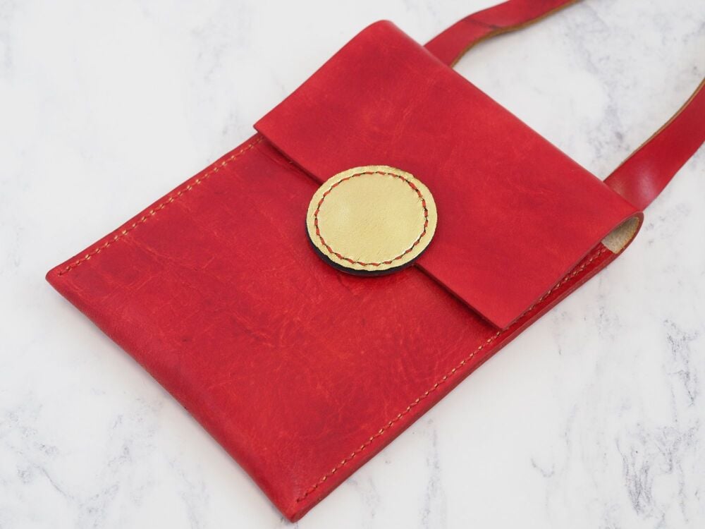 Leather Sling Bag - Red & Gold - SECONDS