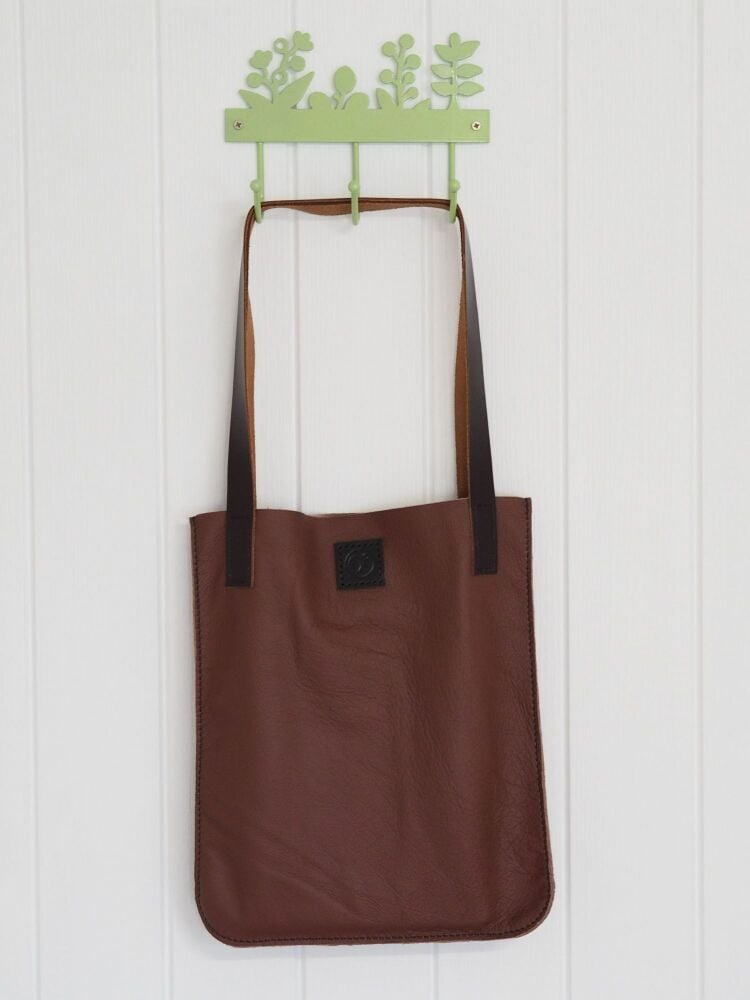 Genuine Hand Stitched Leather Tote Bag - Burgundy