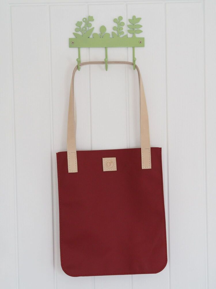 Genuine Hand Stitched Leather Tote Bag - Red with Tan or Cream Straps