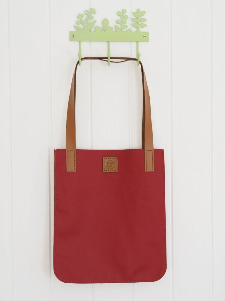 Genuine Hand Stitched Leather Tote Bag - Red with Tan or Cream Straps