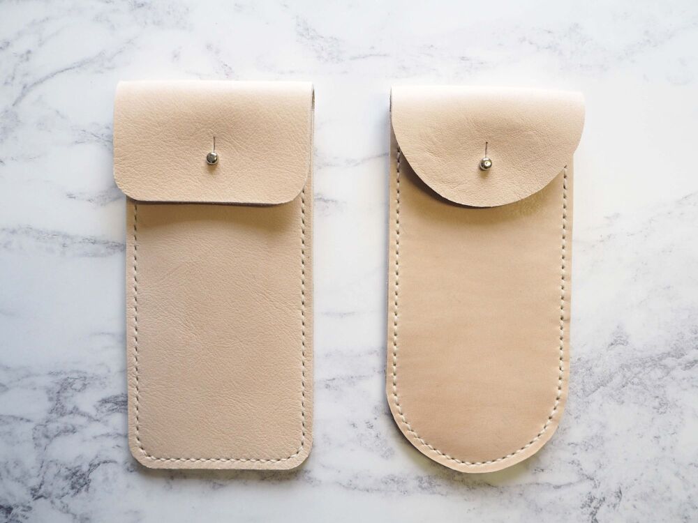 Genuine Leather Glasses Sleeve - Tan & Cream - Flat Rectangular or Rounded Style