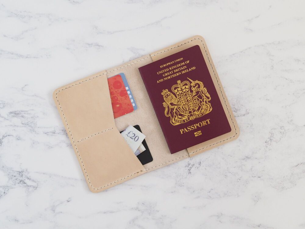 Genuine Leather Handmade Passport Holder - Tan Brown & Cream