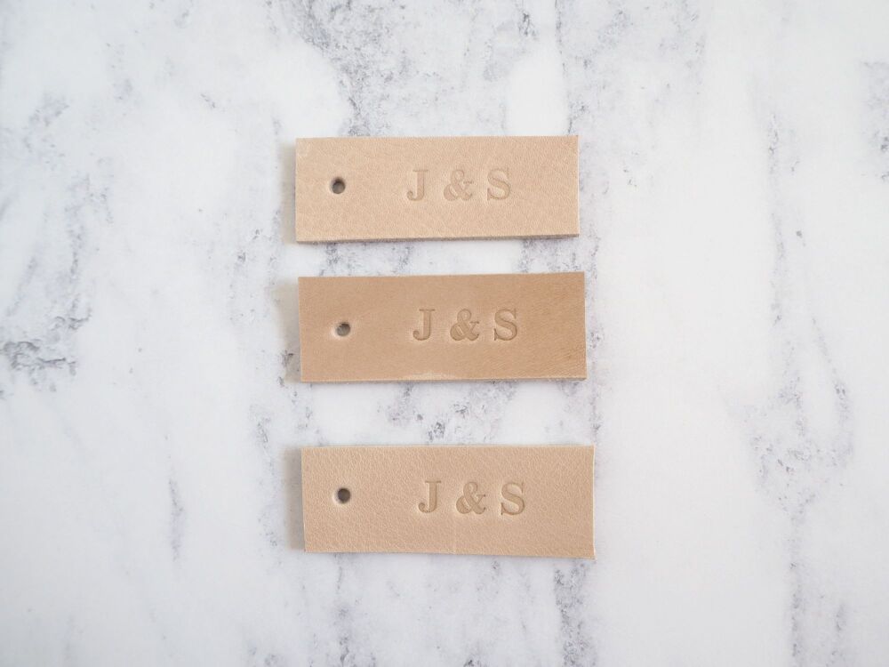 Personalised Handmade Leather Tags - Set of 10 - Tan Brown & Cream - Reusable Gift Tags, Wedding Favour Tags - Tan Brown
