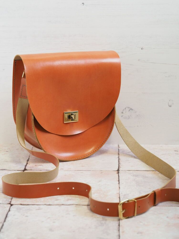 Genuine Hand Stitched Leather Saddle Bag - Orange & Gold