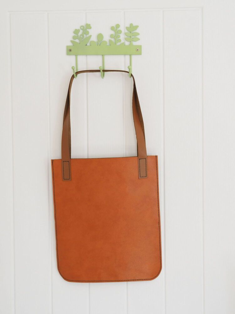 Genuine Hand Stitched Leather Tote Bag - Textured Orange Peak, Dark Brown & London Tan