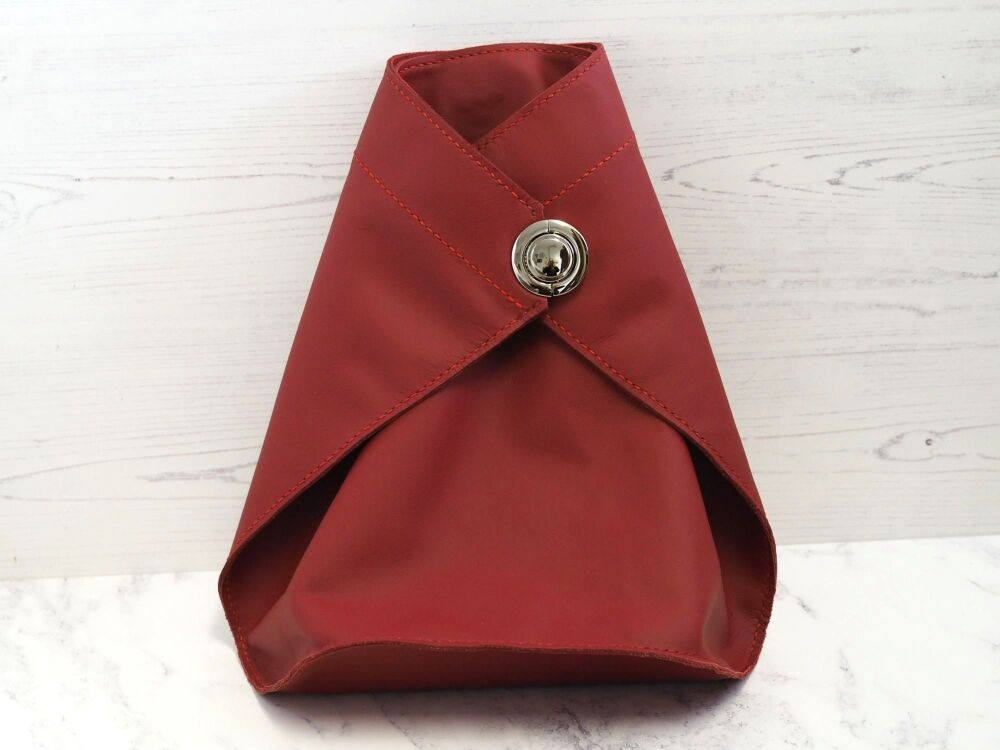 Genuine Hand Stitched Leather Triangle Backpack - Red - Sample Sale