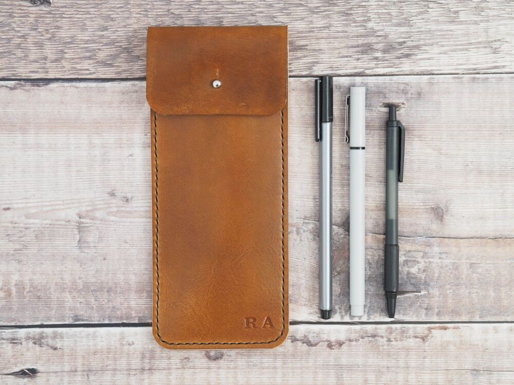 Genuine Leather Pencil Case Sleeve - Tan Brown