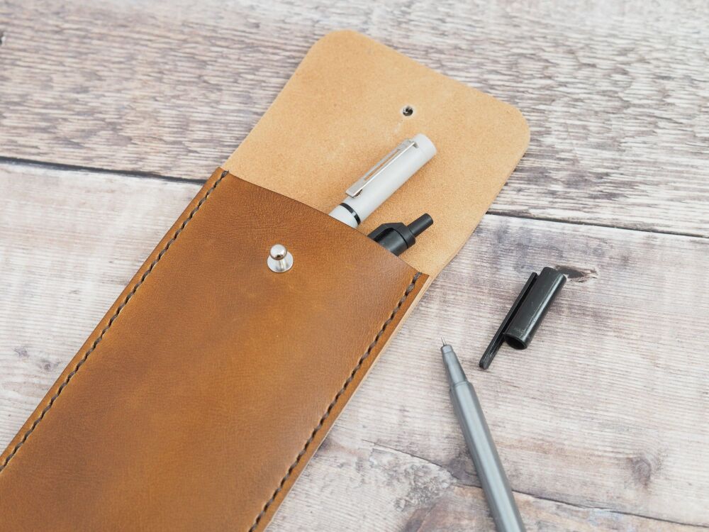 Genuine Leather Pencil Case Sleeve - Tan Brown