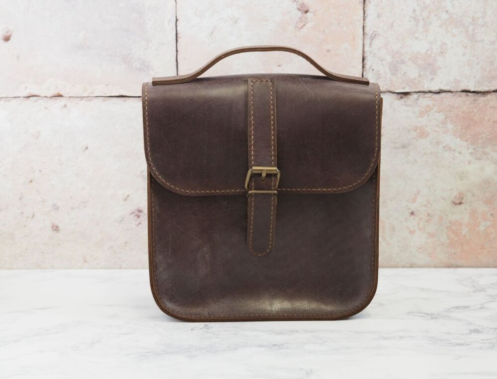 Genuine Hand Stitched Leather Messenger Bag - Waxy Rustic Dark Brown