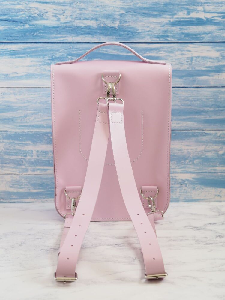 Genuine Hand Stitched Leather Backpack - Pastel Pink