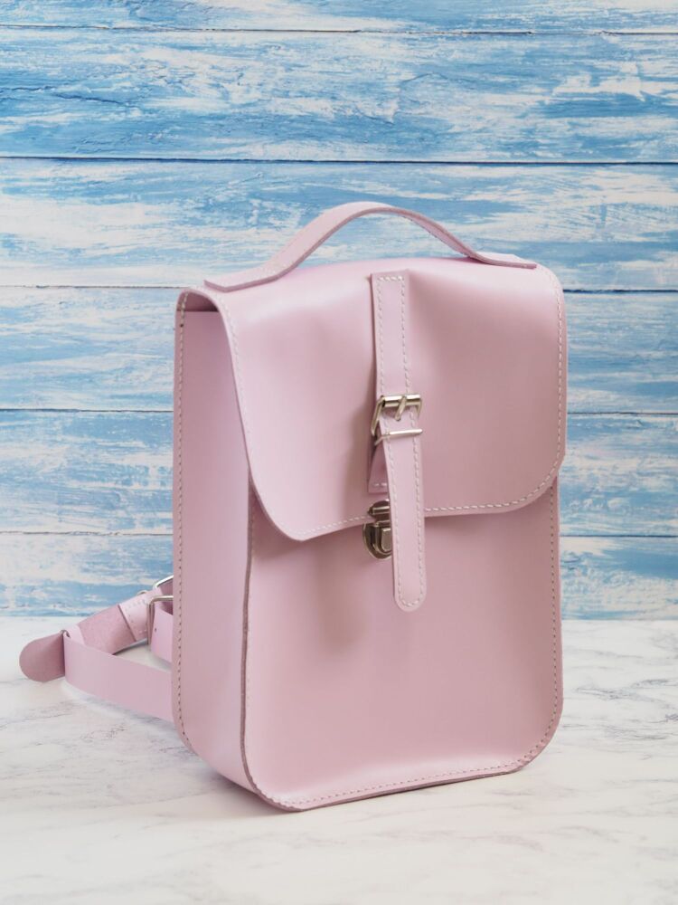 Genuine Hand Stitched Leather Backpack - Pastel Pink SUPER SECONDS