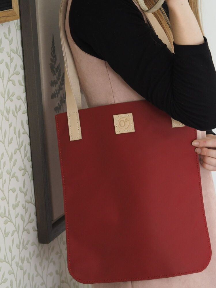 Genuine Hand Stitched Leather Tote Bag - MADE TO ORDER - Red with Cream Straps SUPER SECONDS