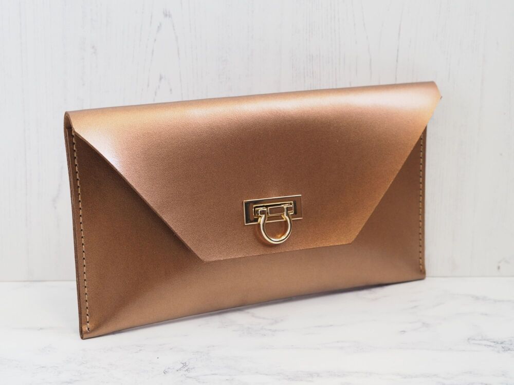 Hand Stitched Leather Clutch Bag - Bronze SUPER SECONDS