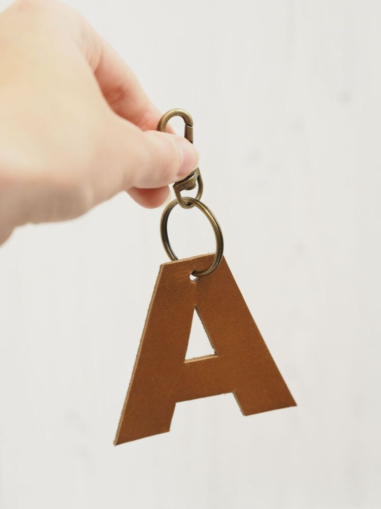 Handmade Leather Letter Shape Key Ring - Tan Brown - SUPER SECONDS