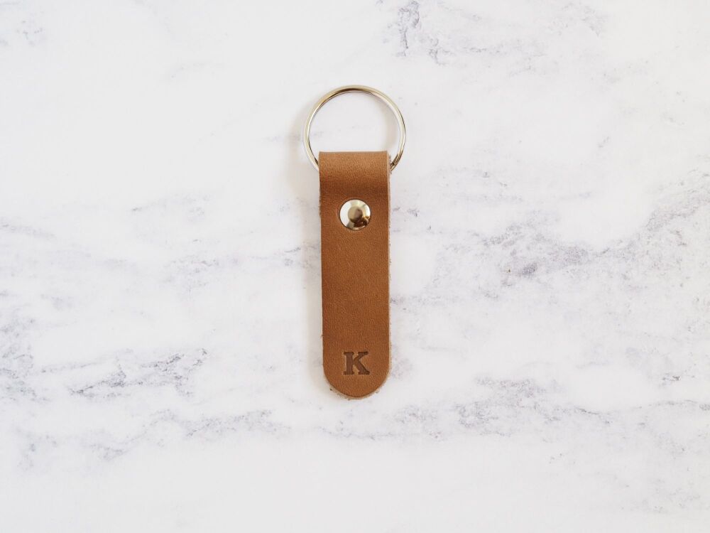 Leather Personalised Mini Key Ring - Single Letter - Tan & Cream - SUPER SECONDS