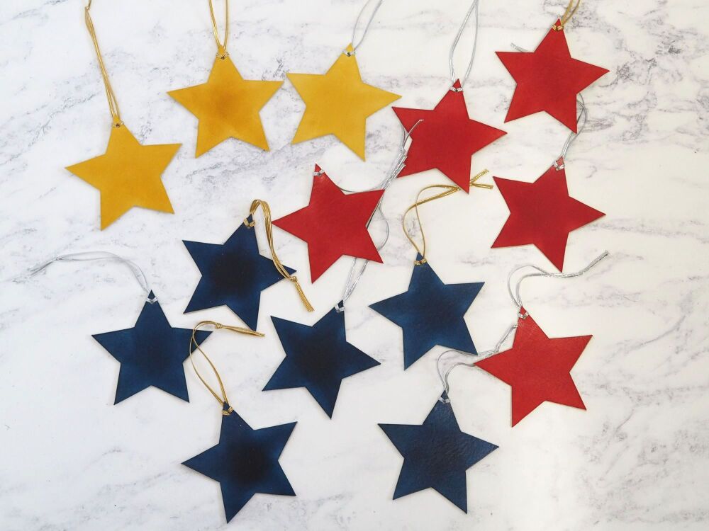 Xmas Leather Personalised Star Decorations