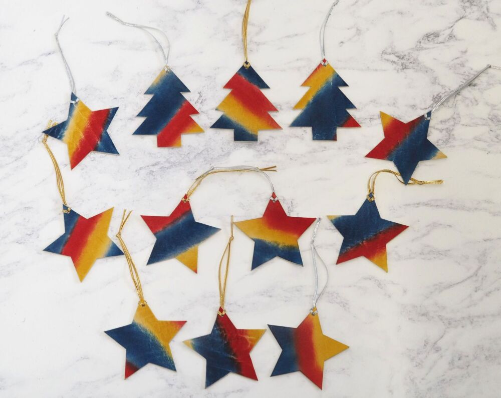 Xmas Leather Personalised Star Decorations Rainbow