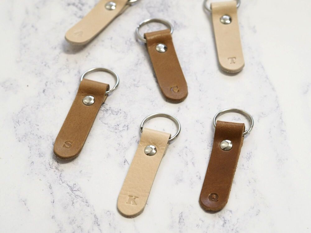 Leather Personalised Mini Key Ring - Single Letter - Tan & Cream - SUPER SECONDS