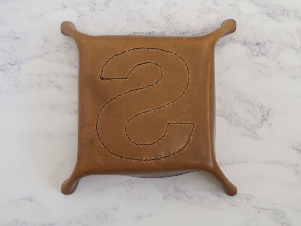 Genuine Handmade Tan Brown Leather Tray - Large Letter S - SUPER SECONDS