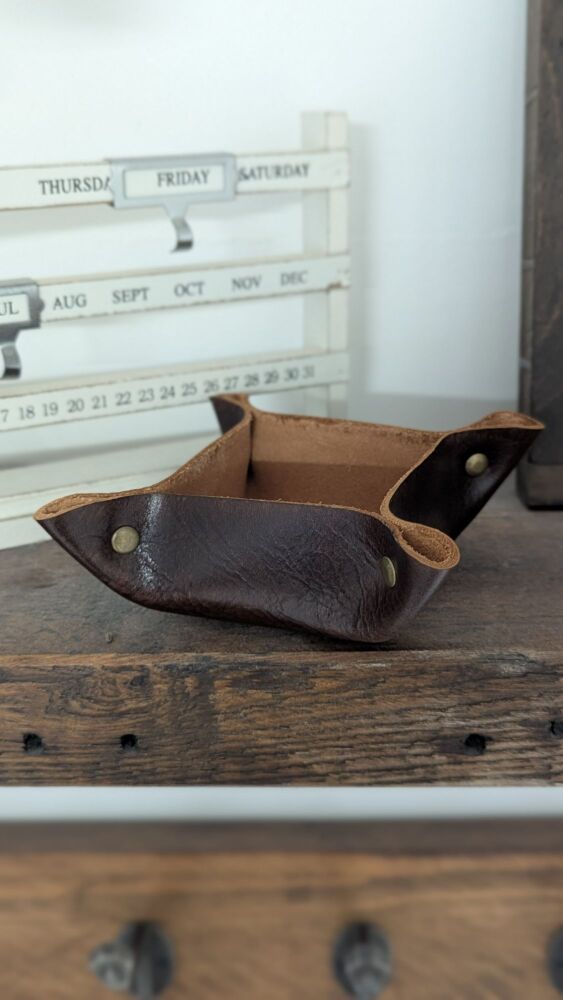 Leather Mini Coin Tray - Dark brown - SUPER SECONDS