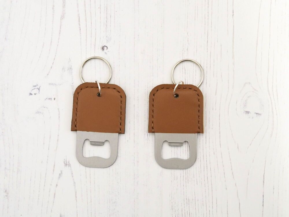 Handmade Leather Bottle Opener Key Ring - London Tan Brown Mix - SUPER SECONDS