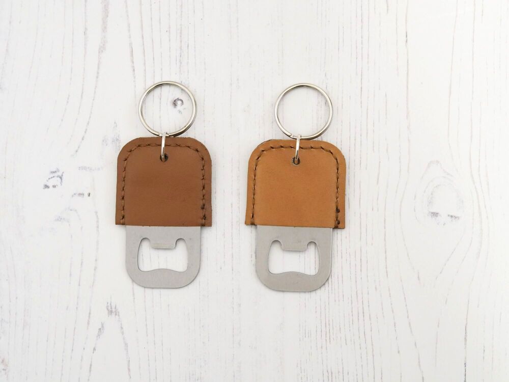 Handmade Leather Bottle Opener Key Ring - London Tan Brown Mix - SUPER SECONDS