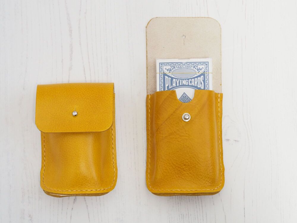 Personalised Leather Playing Card Holder & Playing Cards - Golden Yellow SECOND