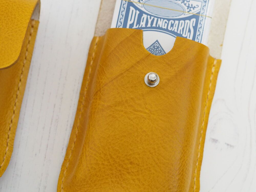 Personalised Leather Playing Card Holder & Playing Cards - Golden Yellow SECOND