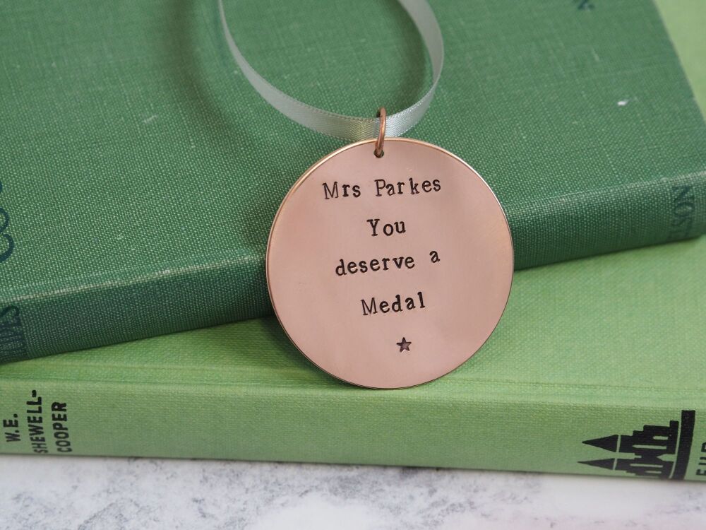 Copper Hanging Medal Decoration - Personalised Medal Gift