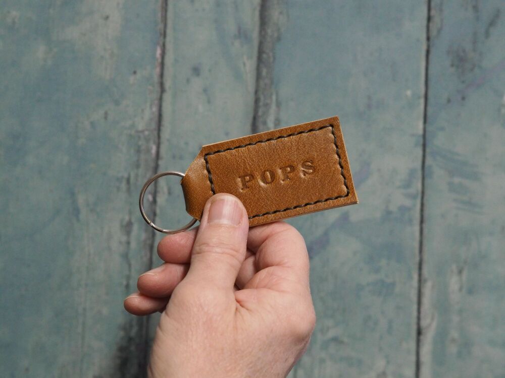 Handmade Leather Personalised Initials Key Ring Gift - Hand Dyed Tan Brown & Cream