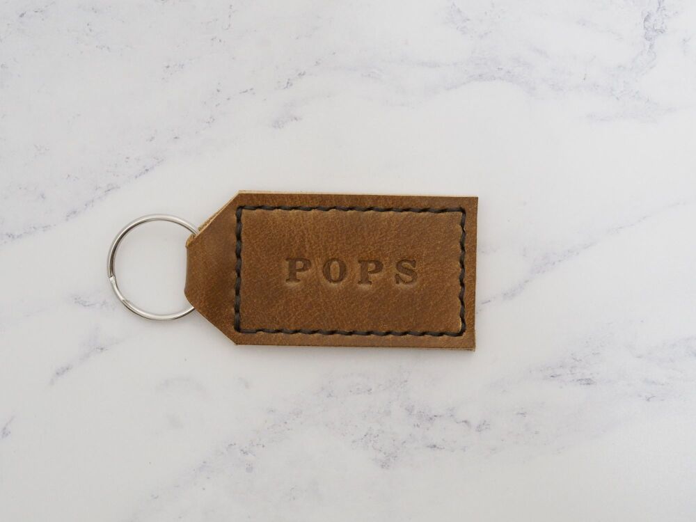 Handmade Leather Personalised Initials Key Ring Gift - Hand Dyed Tan Brown & Cream