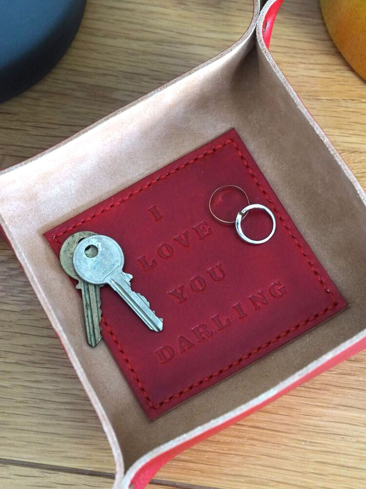 Genuine Handmade Leather Coin Tray - Personal Message Design - Personalised Gift