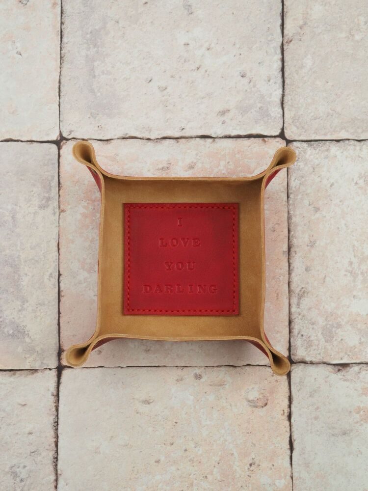 Genuine Handmade Leather Coin Tray - Personal Message Design - Personalised Gift