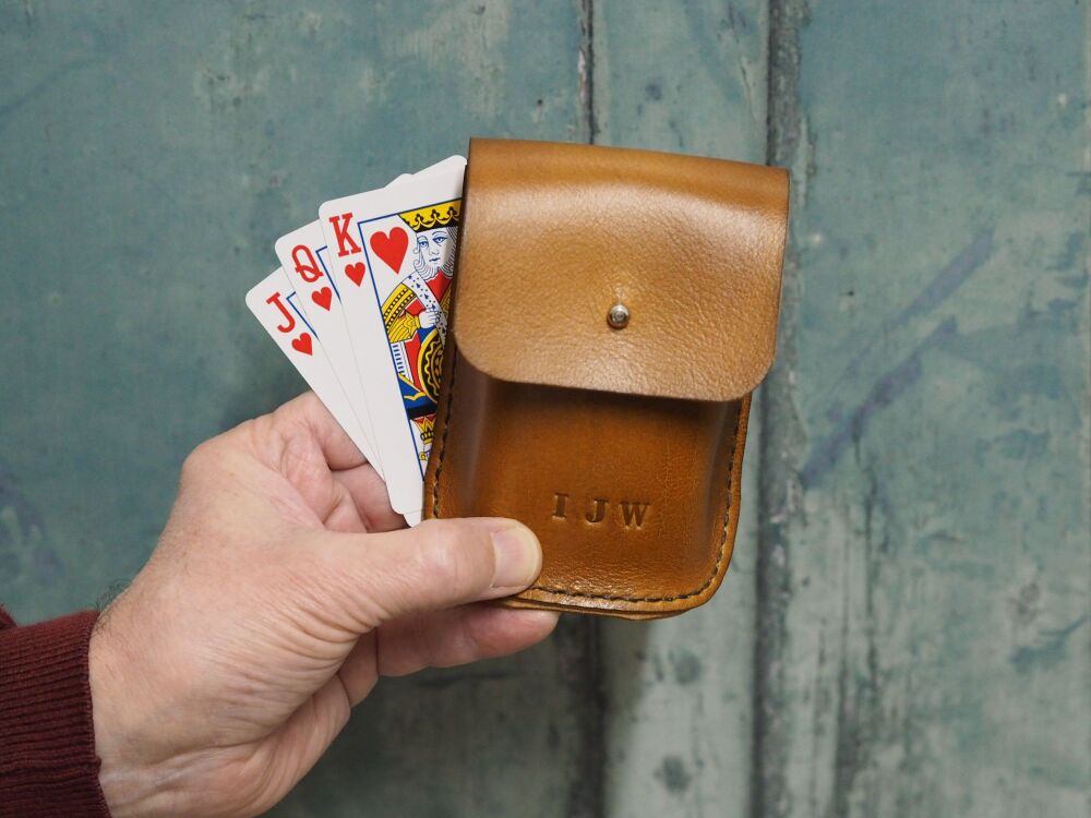 Genuine Leather Playing Card Holder & Playing Cards - Multiple Colours