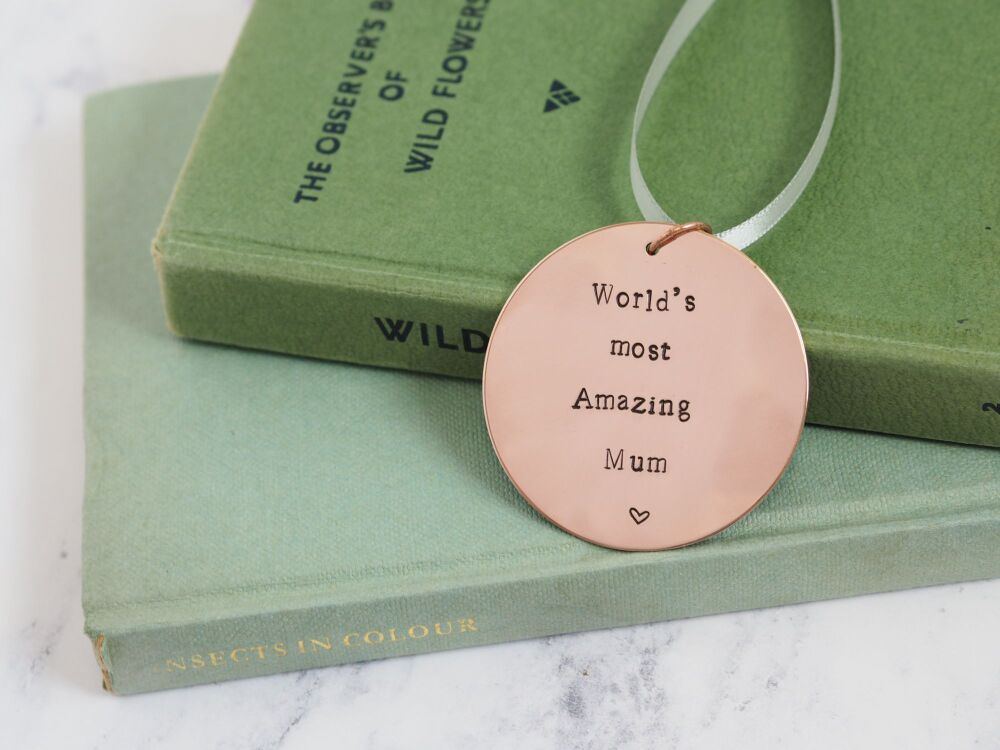 Copper Hanging Medal Decoration - World's Most Amazing Mum - Super Seconds