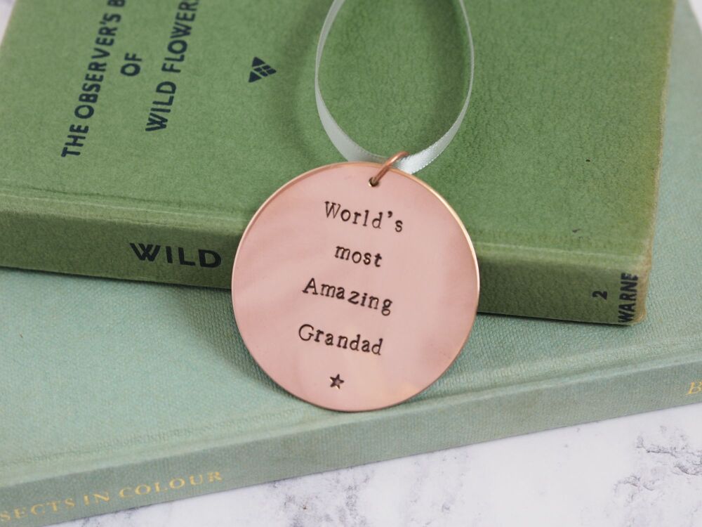 Copper Hanging Medal Decoration - World's Most Amazing Grandad - Super Seconds