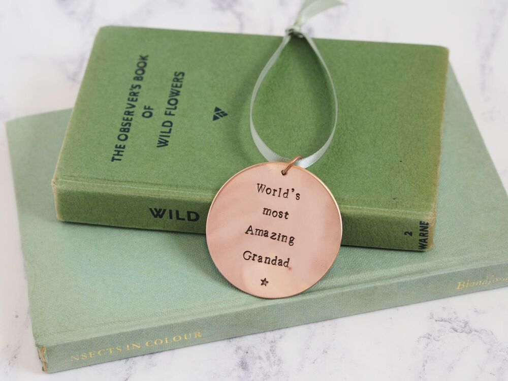 Copper Hanging Medal Decoration - World's Most Amazing Grandad - Super Seconds