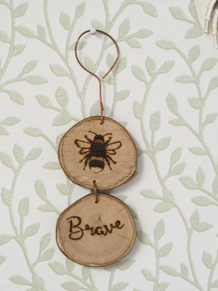 Wood Slice & Copper Hanging Bee Brave Decoration - SUPER SECONDS