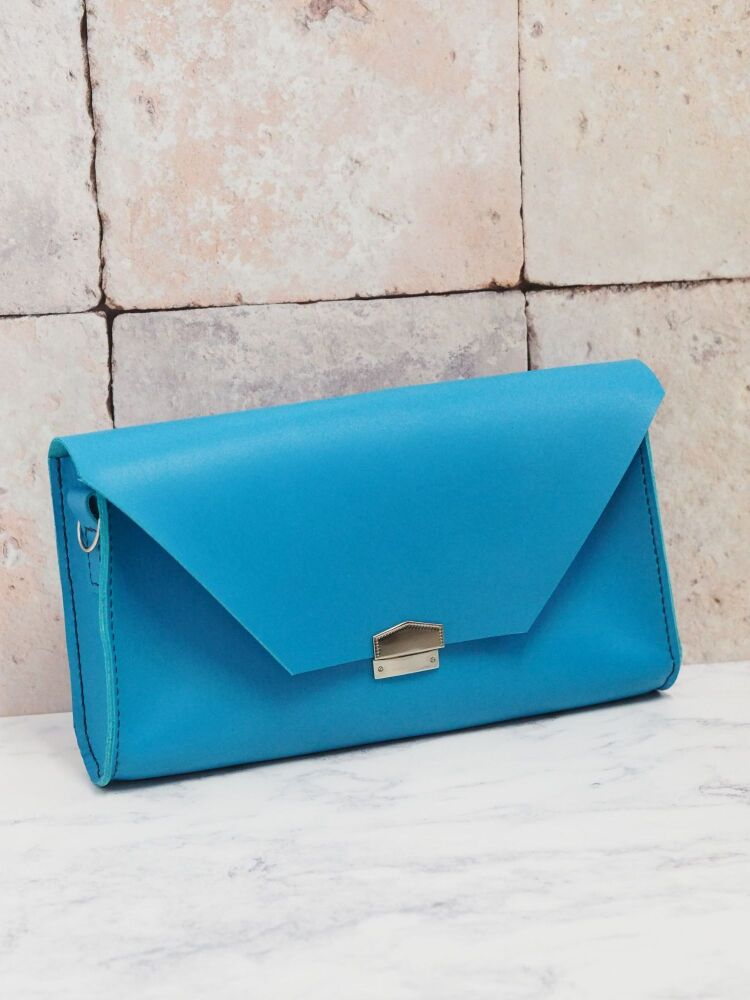 Genuine Hand Stitched Leather 'Chloe' Clutch Bag - Bright Blue