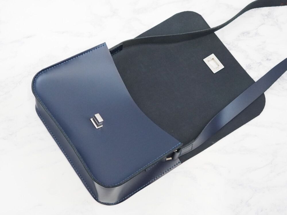 Genuine Hand Stitched Leather 'Abigail' Bag - Dark Blue