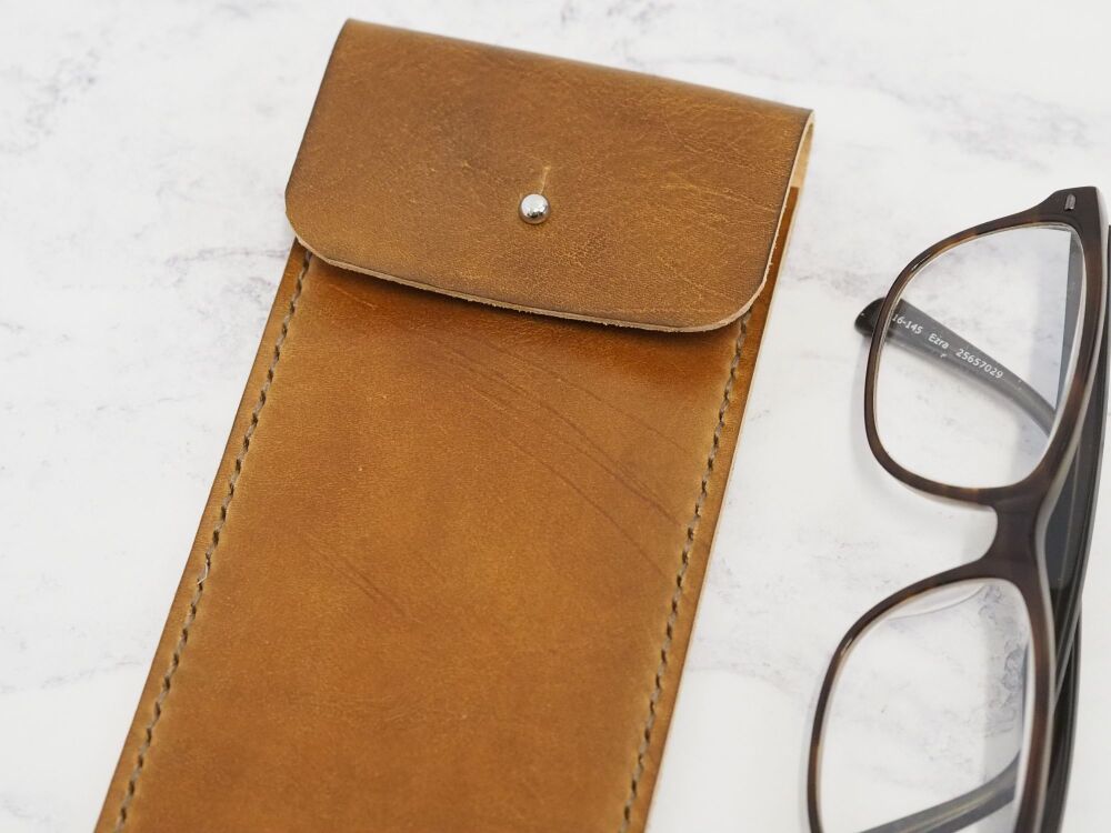 Leather Glasses/Pen Sleeves - Hand Dyed Tan Brown - SUPER SECONDS