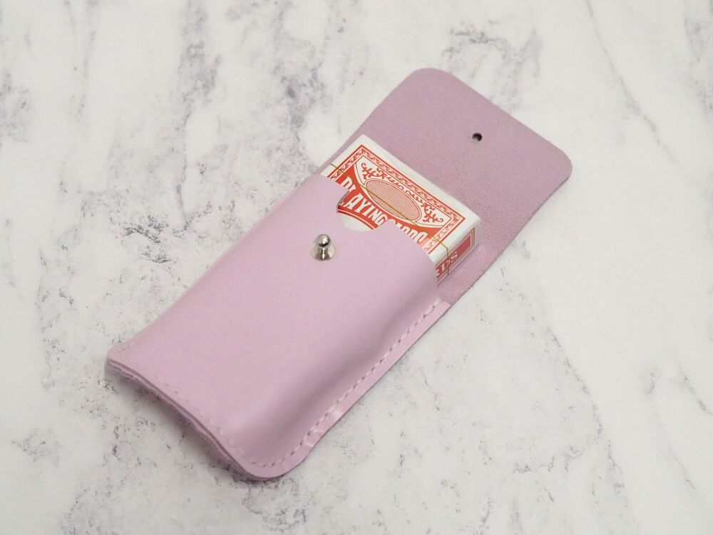 Genuine Leather Playing Card Holder & Playing Cards - Pastel Pink