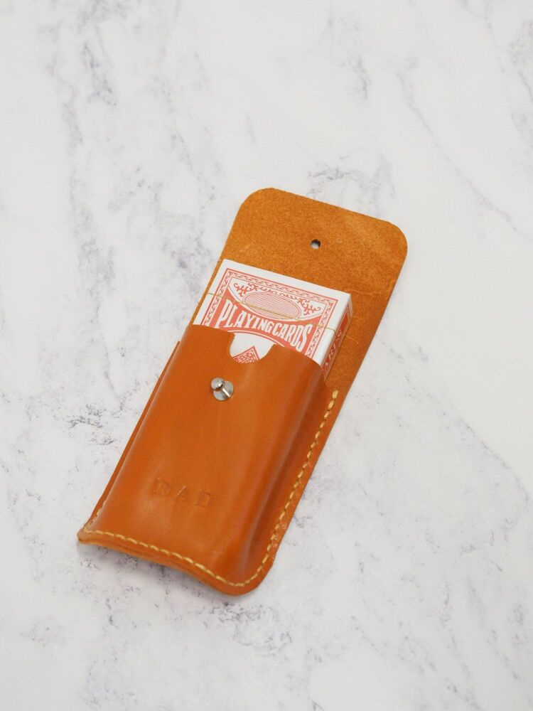 Genuine Leather Playing Card Holder & Playing Cards - Orange DAD - SUPER SECONDS