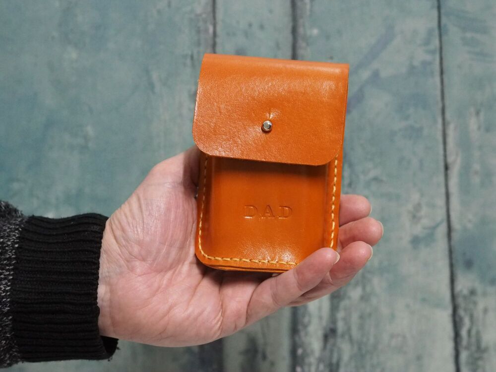 Genuine Leather Playing Card Holder & Playing Cards - Orange DAD - SUPER SECONDS