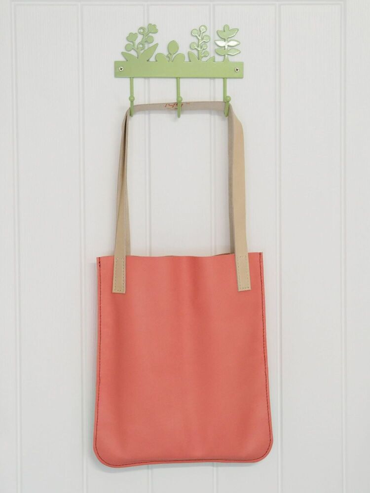 Genuine Hand Stitched Leather Tote Bag - Pink and Mint