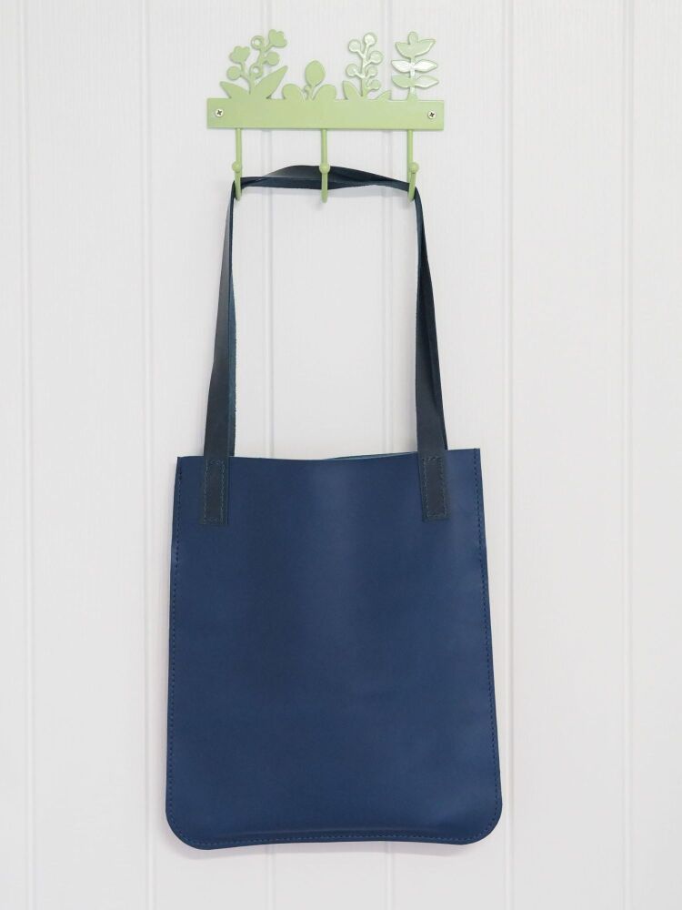 Genuine Hand Stitched Leather Tote Bag - Blue and Red